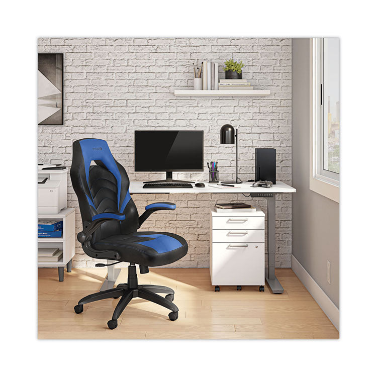 Vortex Bonded Leather Gaming Chair, Supports Up to 301 lbs, 17.9" to 21.6" Seat Height, Blue/Black, Black Base