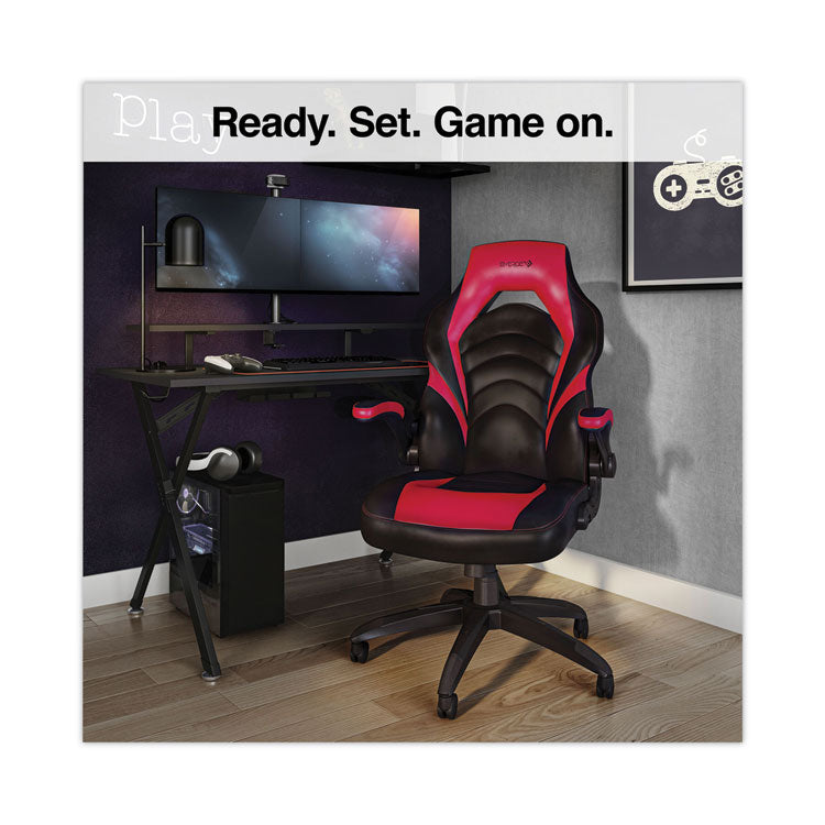 Vortex Bonded Leather Gaming Chair, Supports Up to 301 lbs, 17.9" to 21.6" Seat Height, Red/Black Back, Black Base