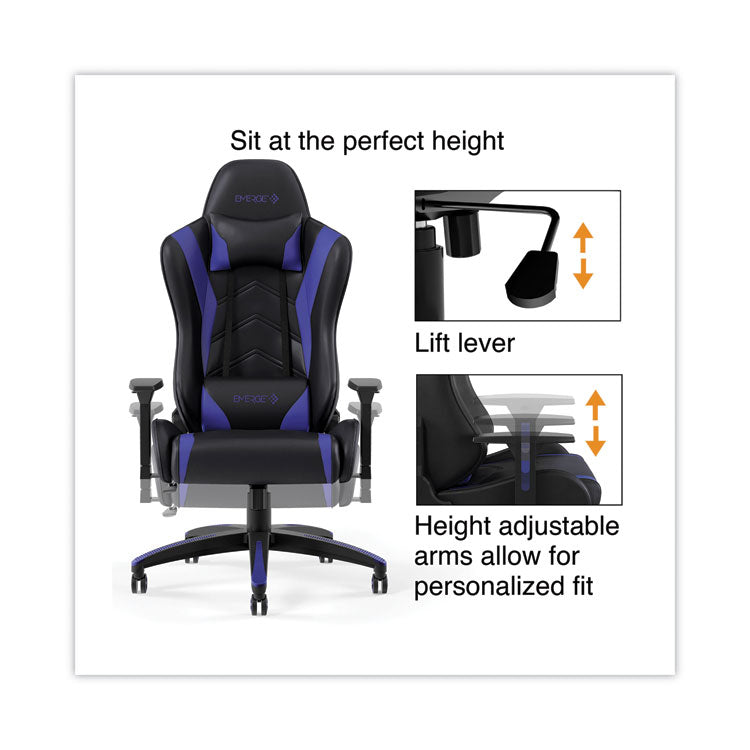 Vartan Bonded Leather Gaming Chair, Supports Up to 275 lbs, Blue/Black Seat, Blue/Black Back, Black Base