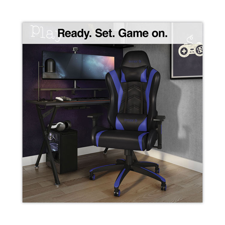 Vartan Bonded Leather Gaming Chair, Supports Up to 275 lbs, Blue/Black Seat, Blue/Black Back, Black Base