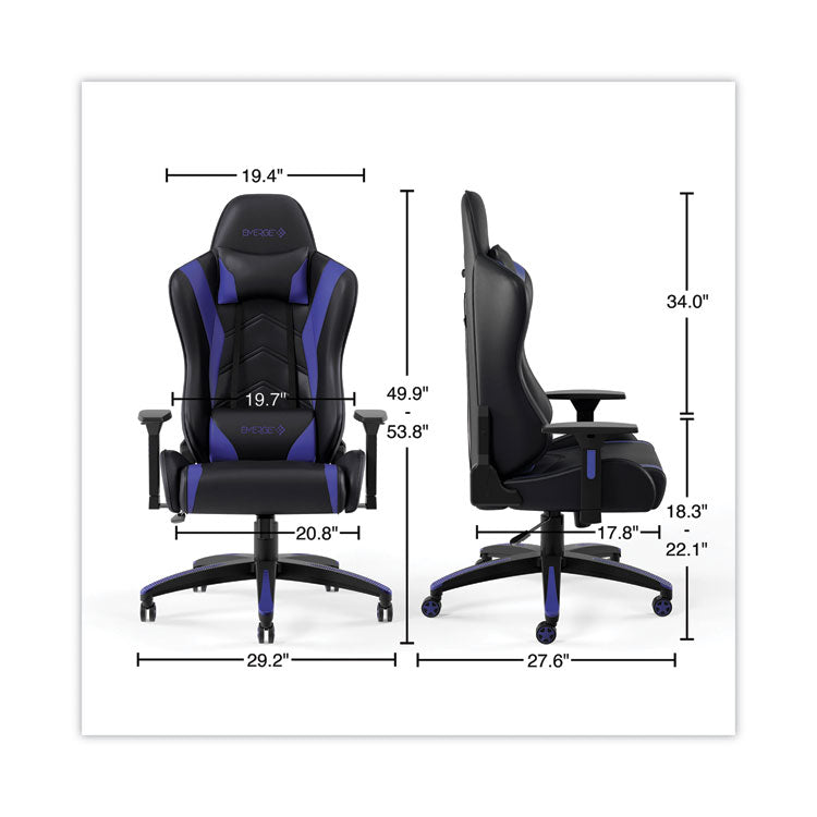 Vartan Bonded Leather Gaming Chair, Supports Up to 275 lbs, Blue/Black Seat, Blue/Black Back, Black Base