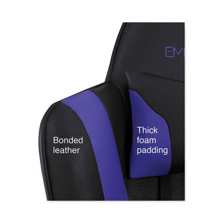 Vartan Bonded Leather Gaming Chair, Supports Up to 275 lbs, Blue/Black Seat, Blue/Black Back, Black Base