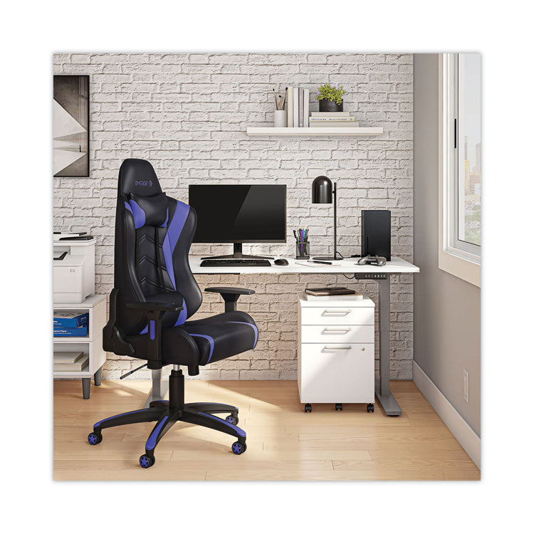 Vartan Bonded Leather Gaming Chair, Supports Up to 275 lbs, Blue/Black Seat, Blue/Black Back, Black Base