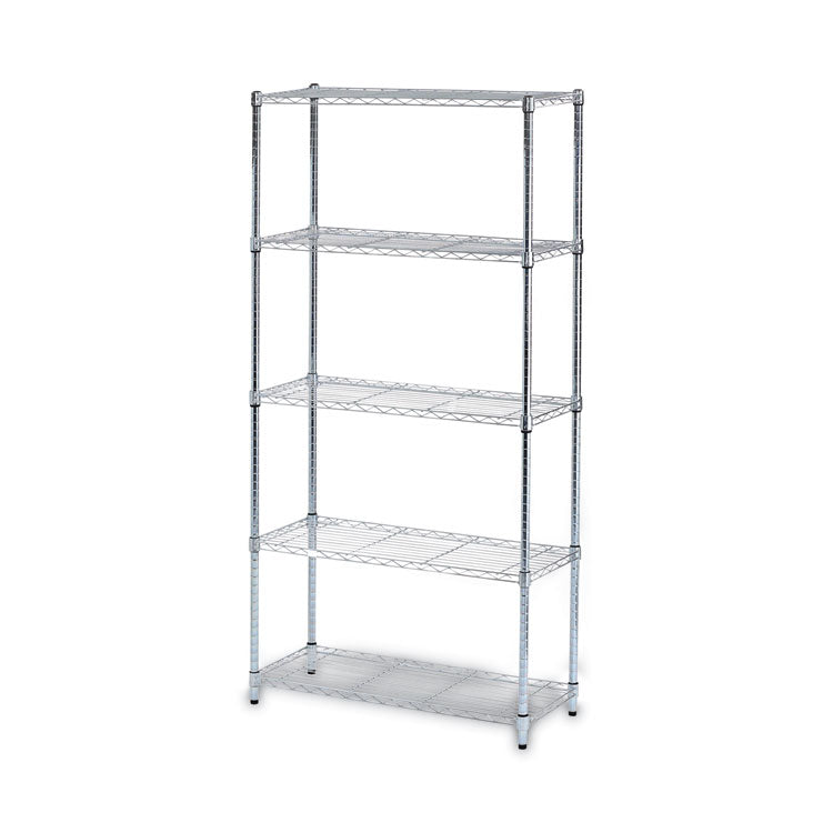 Residential Wire Shelving, Five-Shelf, 36w X 14d X 72h, Silver