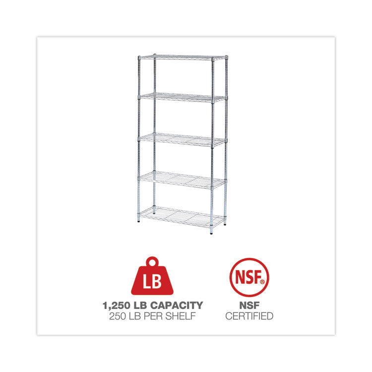 Residential Wire Shelving, Five-Shelf, 36w X 14d X 72h, Silver
