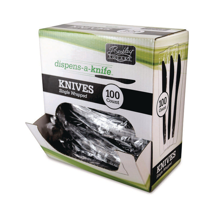 Dispens-a-Knife, Individually Wrapped, Mediumweight Knife, Plastic, Black, 100/Box