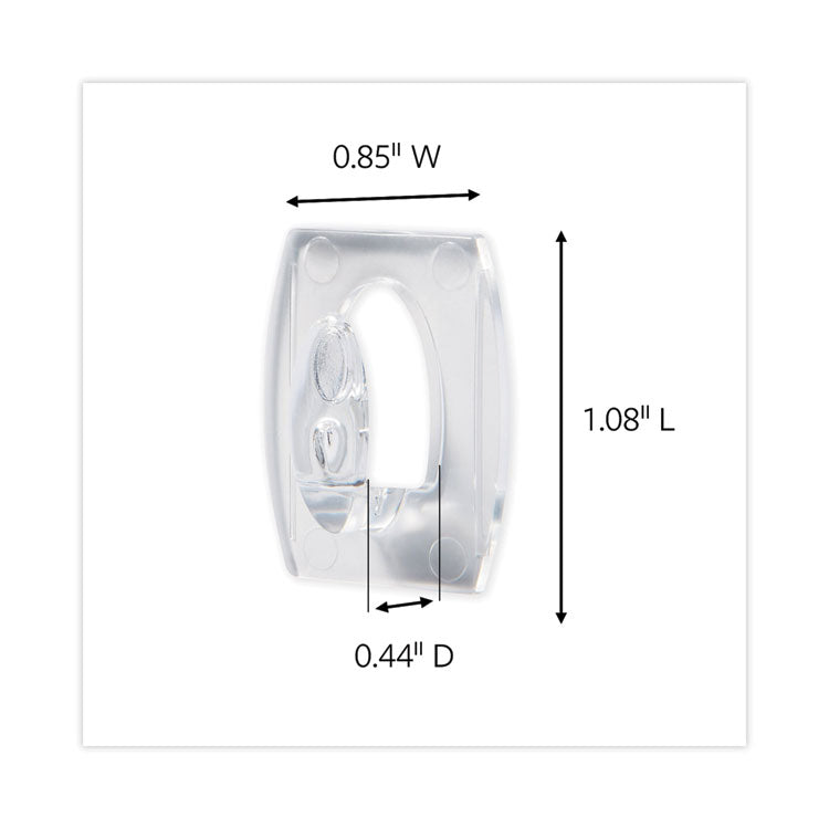 Mini Hooks, Small, Plastic, Clear, 0.5 lb Capacity,  30 Hooks and 32 Strips/Pack