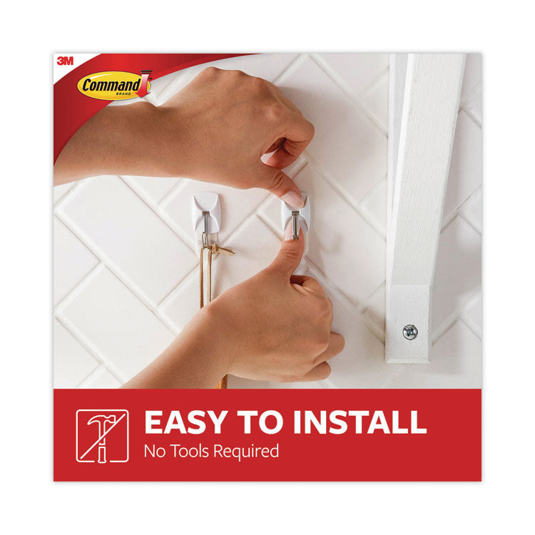 Small Wire Hooks, Small, Plastic/Metal, White, 0.5 lb Capacity, 22 Hooks and 24 Strips/Pack