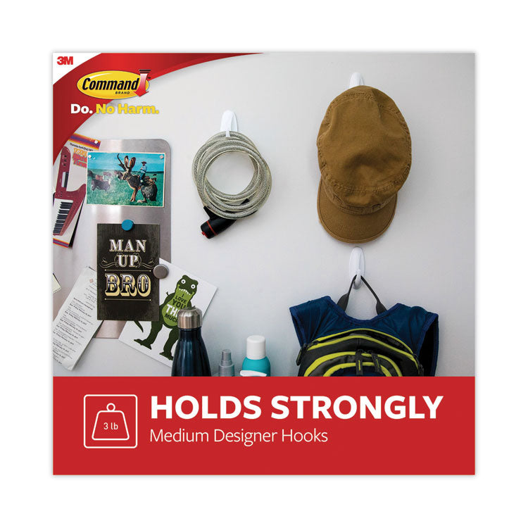 Designer Hooks, Medium, Plastic, White, 3 lb Capacity, 13 Hooks and 16 Strips/Pack