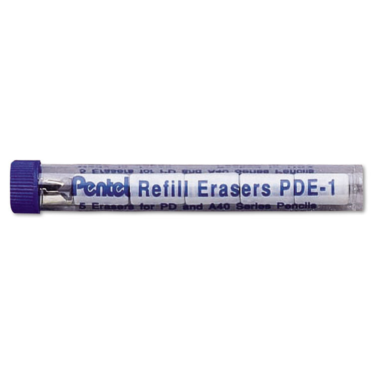 Eraser Refills For Pentel Champ, E-Sharp, Jolt, Icy And Quicker Clicker Pencils, Cylindrical Rod, White, 5/tube
