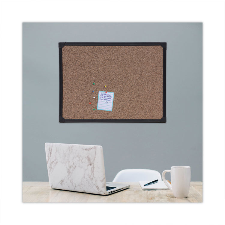 Tech Cork Board, 23.62" x 17.71", Brown Surface, Black Aluminum Frame