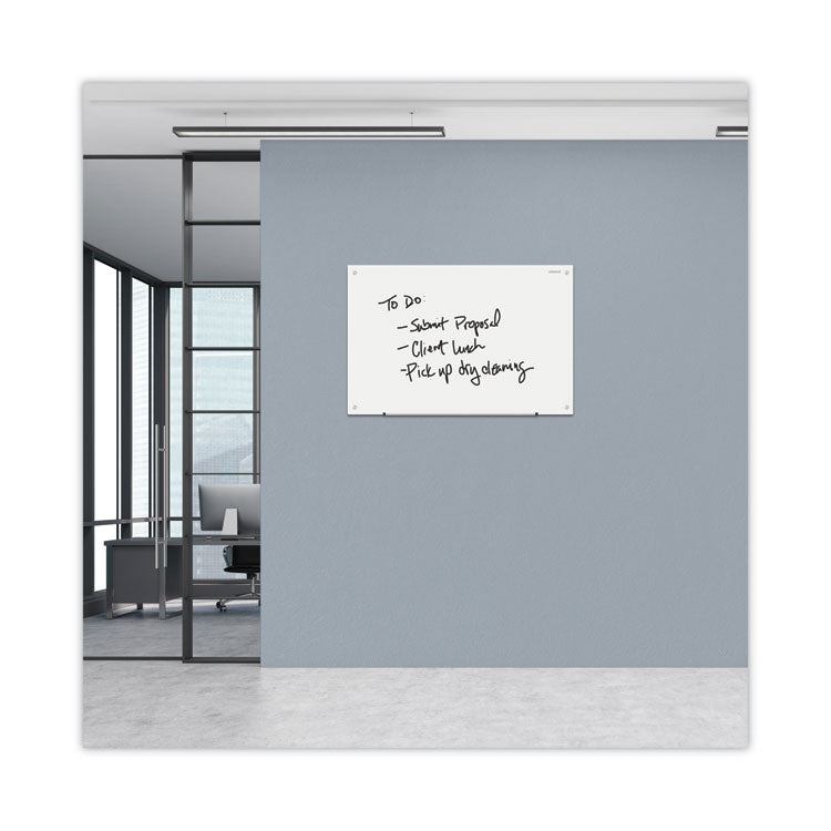 Frameless Glass Marker Board, 36" x 24", White Surface