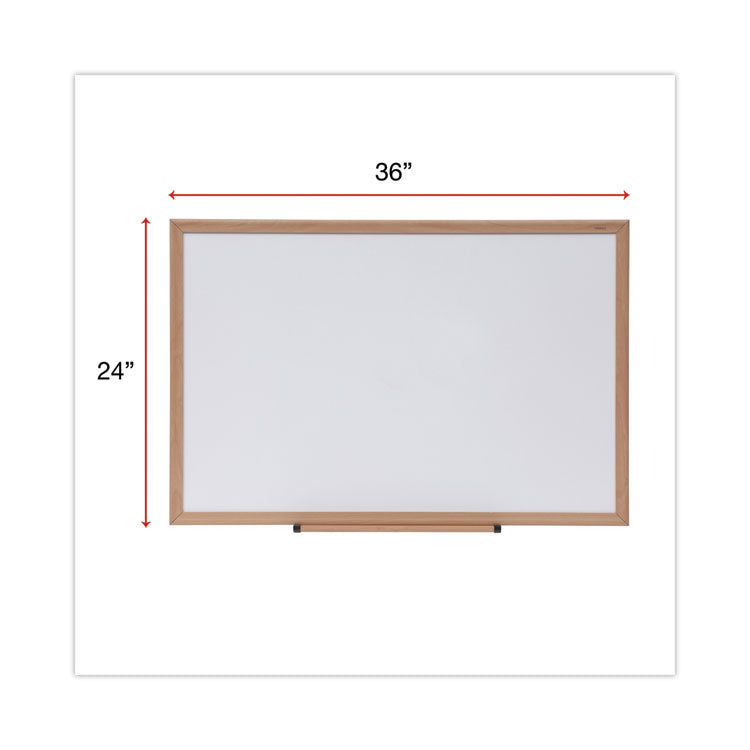Deluxe Melamine Dry Erase Board, 36" x 24", White Surface, Oak Finished Fiberboard (MDF) Frame