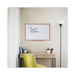 Deluxe Melamine Dry Erase Board, 36" x 24", White Surface, Oak Finished Fiberboard (MDF) Frame