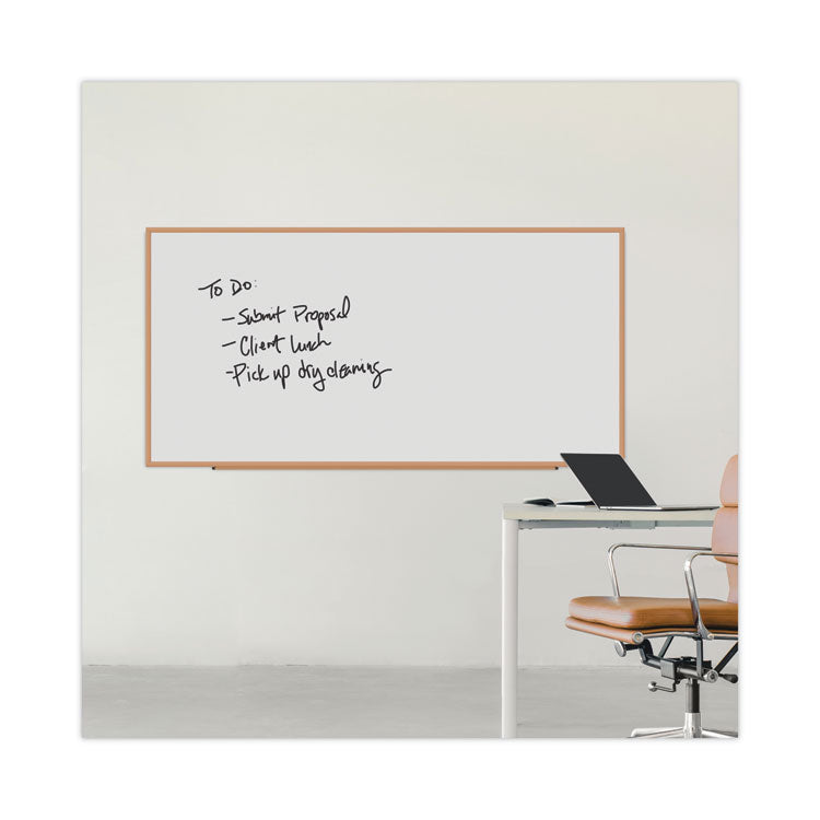 Deluxe Melamine Dry Erase Board, 96" x 48", White Surface, Oak Finished Fiberboard (MDF) Frame