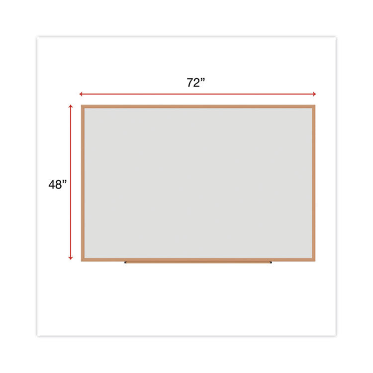Deluxe Melamine Dry Erase Board, 72" x 48", White Surface, Oak Finished Fiberboard (MDF) Frame