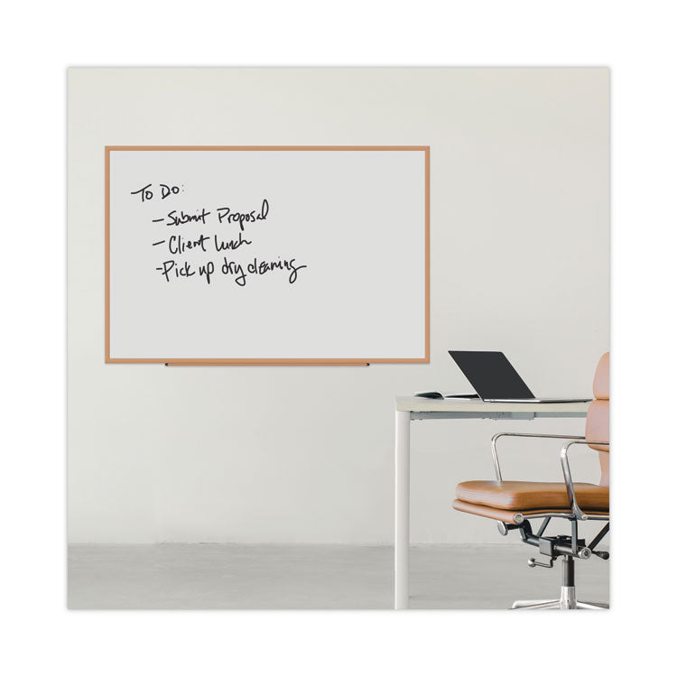 Deluxe Melamine Dry Erase Board, 72" x 48", White Surface, Oak Finished Fiberboard (MDF) Frame