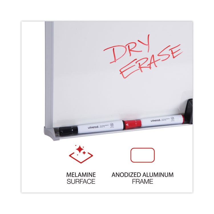Melamine Dry Erase Board with Aluminum Frame, 36" x 24", White Surface, Anodized Aluminum Frame