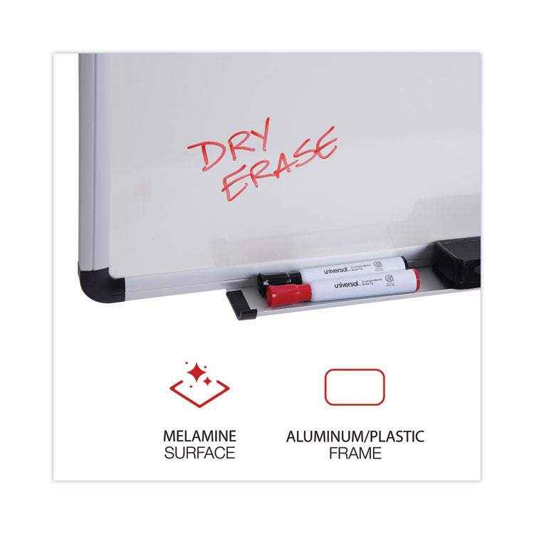 Modern Melamine Dry Erase Board with Aluminum Frame, 24" x 18", White Surface, Satin Aluminum Frame