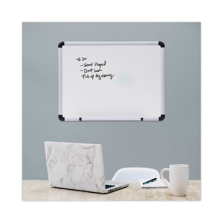 Modern Melamine Dry Erase Board with Aluminum Frame, 24" x 18", White Surface, Satin Aluminum Frame