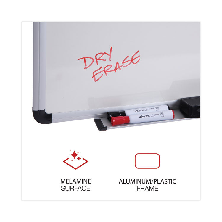 Modern Melamine Dry Erase Board with Aluminum Frame, 36" x 24", White Surface, Satin Aluminum Frame
