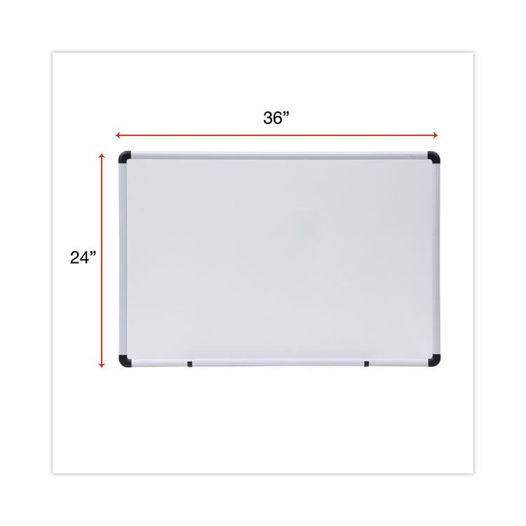 Modern Melamine Dry Erase Board with Aluminum Frame, 36" x 24", White Surface, Satin Aluminum Frame