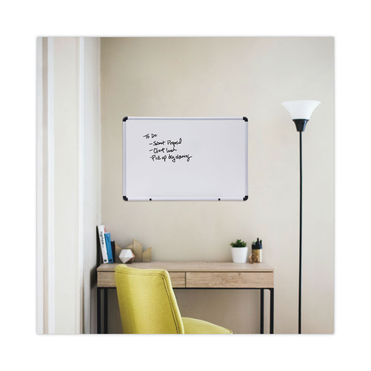 Modern Melamine Dry Erase Board with Aluminum Frame, 36" x 24", White Surface, Satin Aluminum Frame
