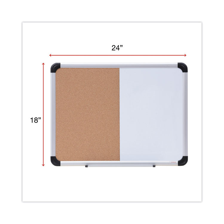 Combination Dry Erase/Bulletin Board, 24" x 18", Tan/White Surface, Black/Satin Aluminum Frame