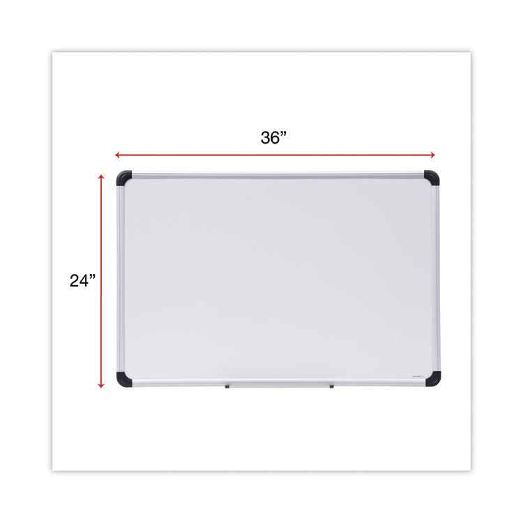 Deluxe Porcelain Magnetic Dry Erase Board, 36" x 24", White Surface, Silver/Black Aluminum Frame