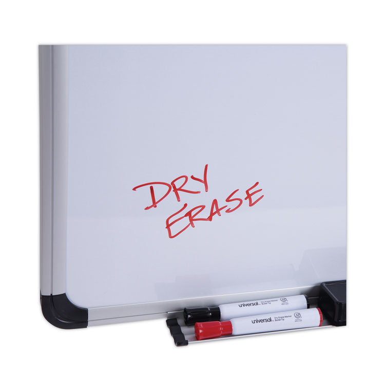 Deluxe Porcelain Magnetic Dry Erase Board, 36" x 24", White Surface, Silver/Black Aluminum Frame