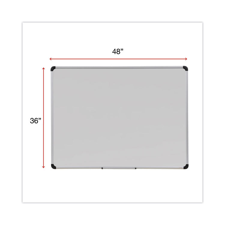 Deluxe Porcelain Magnetic Dry Erase Board, 48" x 36", White Surface, Silver/Black Aluminum Frame