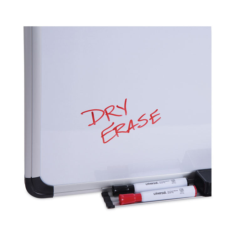 Deluxe Porcelain Magnetic Dry Erase Board, 48" x 36", White Surface, Silver/Black Aluminum Frame