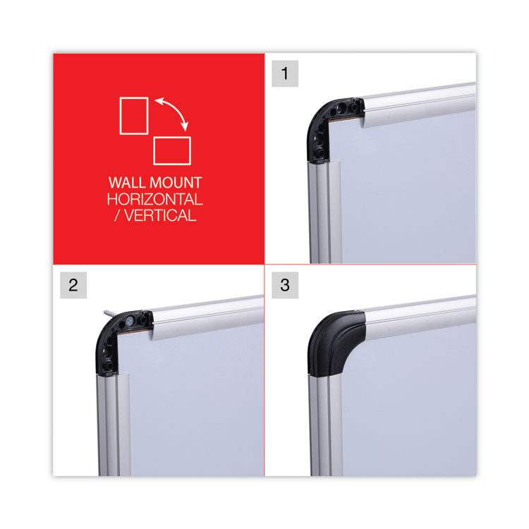 Deluxe Porcelain Magnetic Dry Erase Board, 72" x 48", White Surface, Silver/Black Aluminum Frame