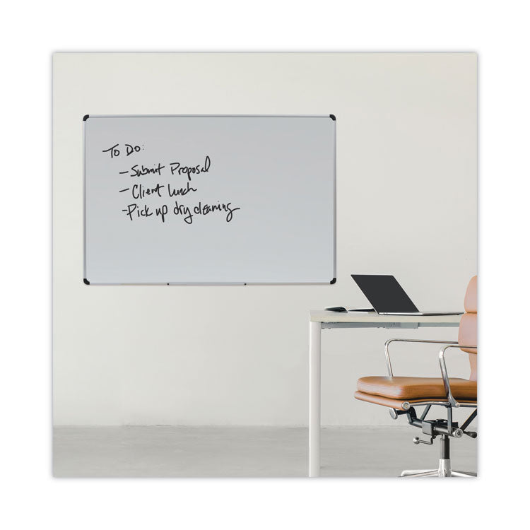 Deluxe Porcelain Magnetic Dry Erase Board, 72" x 48", White Surface, Silver/Black Aluminum Frame