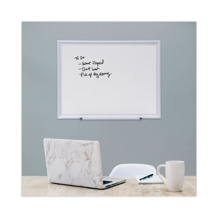 Deluxe Melamine Dry Erase Board, 24" x 18", White Surface, Satin Aluminum Frame