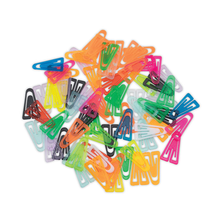 Plastic Paper Clips, Medium, Smooth, Assorted Colors, 500/Box