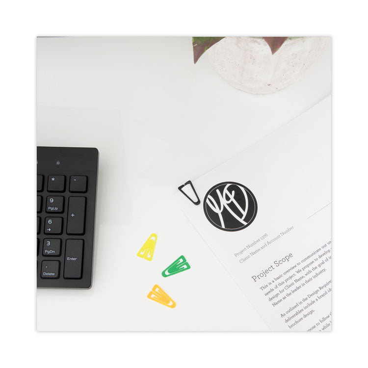 Plastic Paper Clips, Medium, Smooth, Assorted Colors, 500/Box