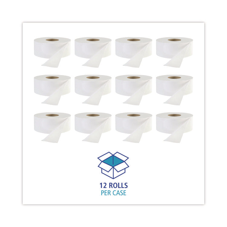 JRT Jr. Bath Tissue, Jumbo, Septic Safe, 1-Ply, White, 3.3" x 2,000 ft, 12/Carton