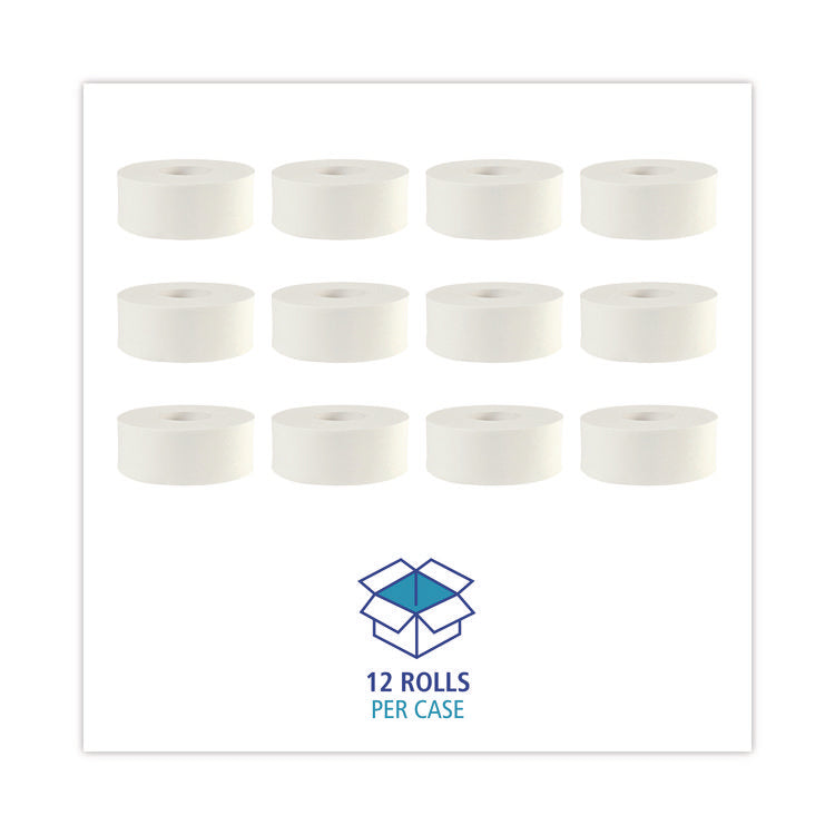 JRT Bath Tissue, Jumbo, Septic Safe, 2-Ply, White, 3.3" x 1,000 ft, 12 Rolls/Carton