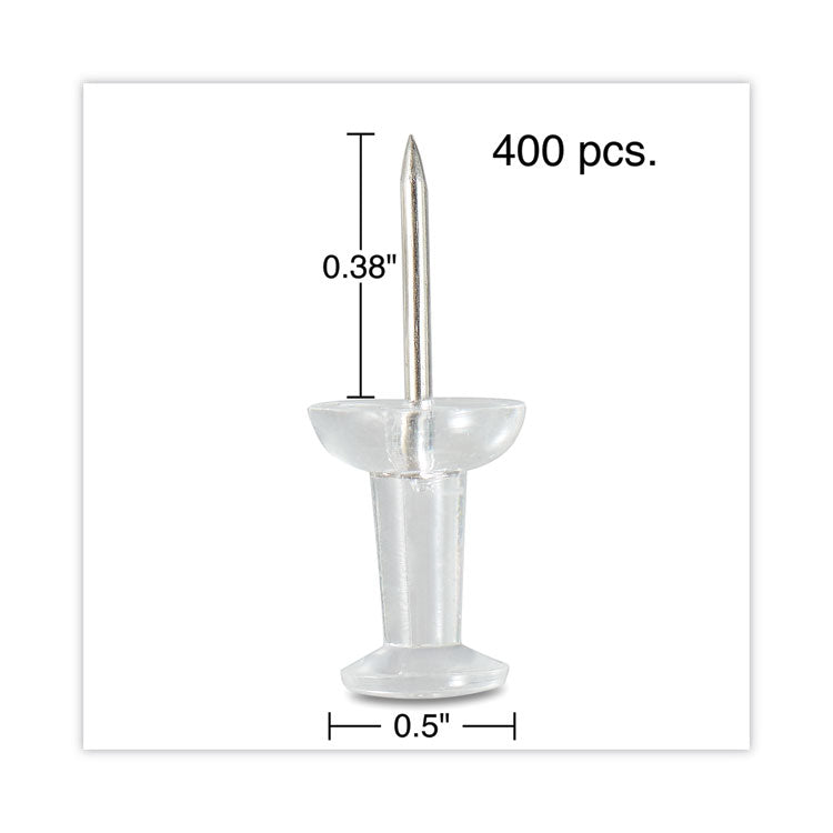 Clear Push Pins, Plastic, Clear, 0.38", 400/Pack
