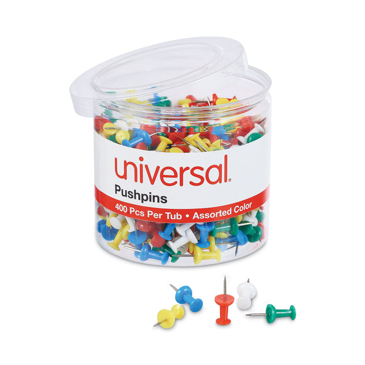 Colored Push Pins, Plastic, Assorted, 0.38", 400/Pack