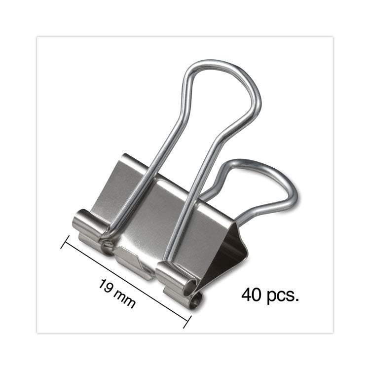 Binder Clips with Storage Tub, Small, Silver, 40/Pack