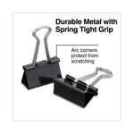 Binder Clips with Storage Tub, (50) Small (0.75"), (10) Medium (1.25"), Black/Silver
