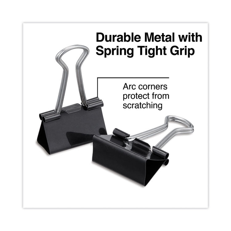 Binder Clips with Storage Tub, (50) Small (0.75"), (10) Medium (1.25"), Black/Silver