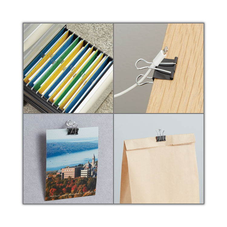 Binder Clips with Storage Tub, Medium, Black/Silver, 24/Pack