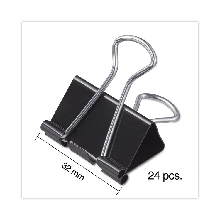 Binder Clips with Storage Tub, Medium, Black/Silver, 24/Pack