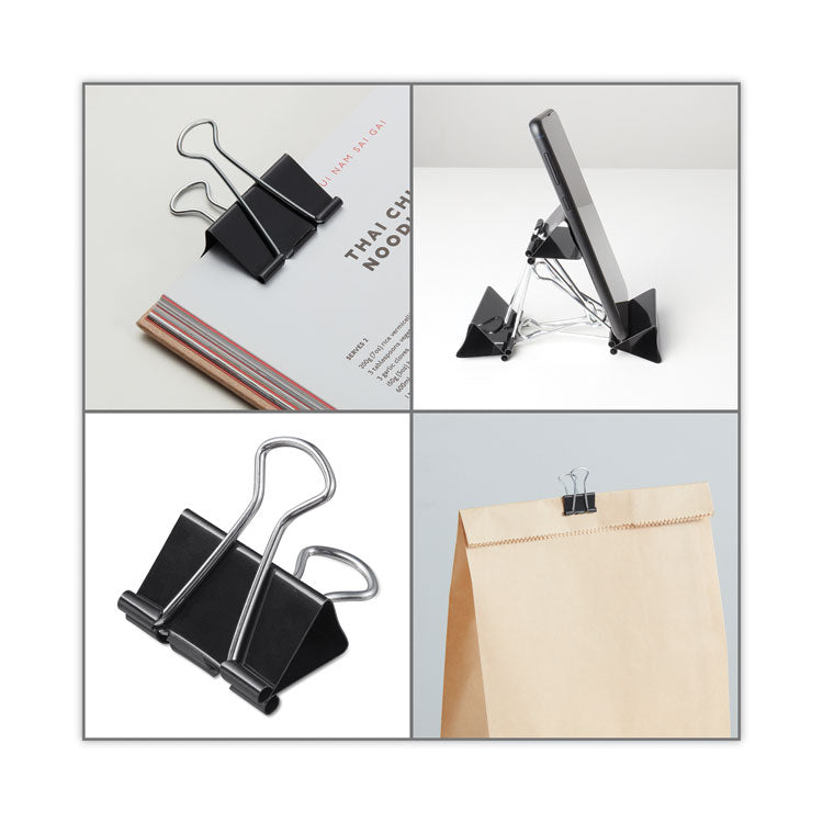 Binder Clips with Storage Tub, Large, Black/Silver, 12/Pack