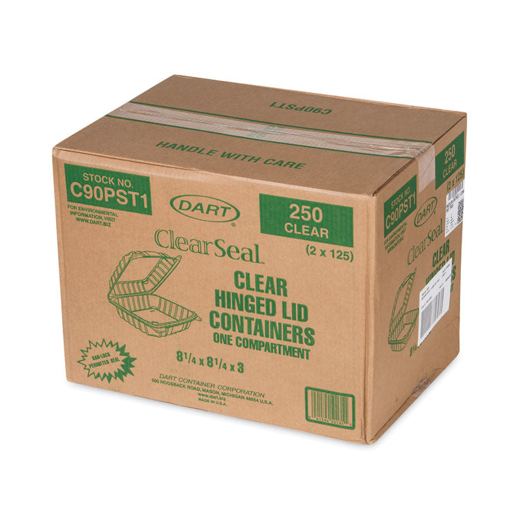 ClearSeal Hinged-Lid Plastic Containers, 8.3 x 8.3 x 3, Clear, Plastic, 250/Carton