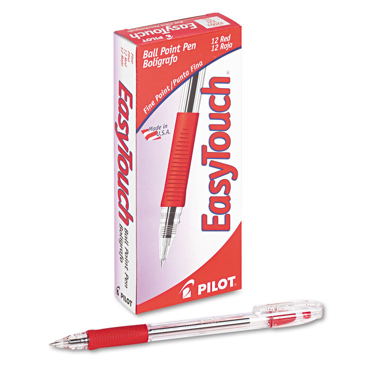 EasyTouch Ballpoint Pen, Stick, Fine 0.7 mm, Red Ink, Clear/Red Barrel, Dozen