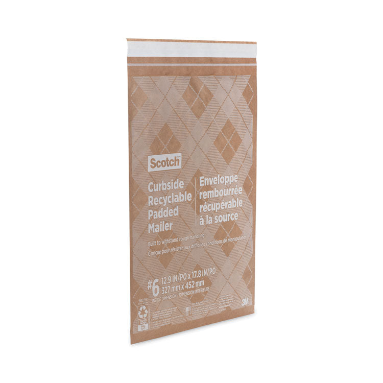 Curbside Recyclable Padded Mailer, #6, Bubble Cushion, Self-Adhesive Closure, 13.75 x 20, Natural Kraft, 50/Carton